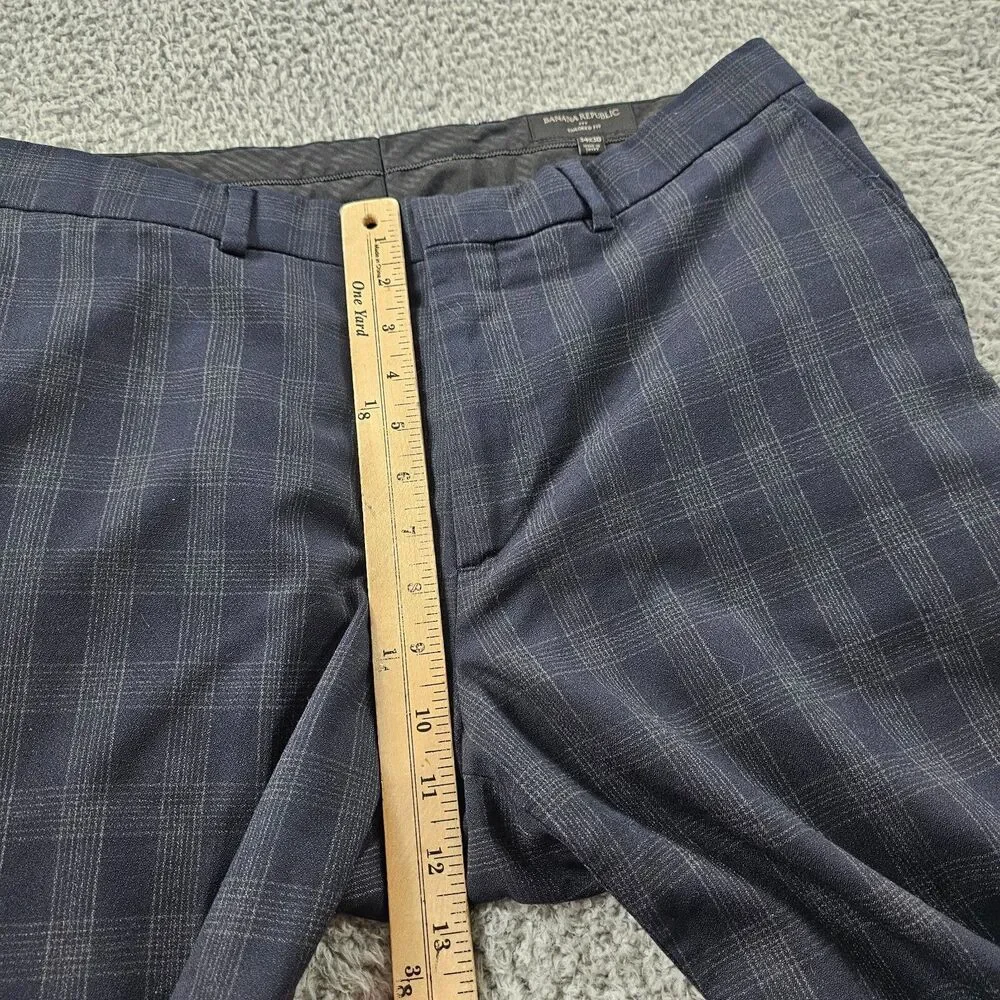 Banana Republic Dress Pants Mens 34x29 Blue Plaid Wool Blend Dark Academia